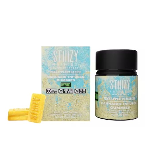 Stiiizy Edibles. Paradise has been found with this relaxing and euphoric treat! This hybrid-dominant gummy gives your taste buds a tropical mix of pineapple